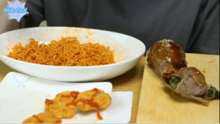 Mì xào, bò cuộn, gà viên phần 6 #mukbang