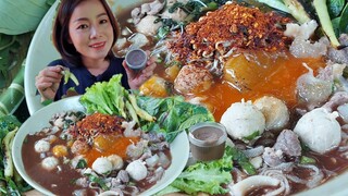 ซดก๋วยเตี๋ยวเนื้อน้ำตก พริกจี่จิ้มกะปิหอมๆ ผักหลายแซ่บคัก6/4/65