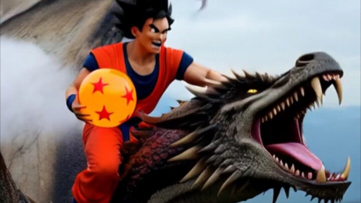 Live action Goku riding a  Dragon with Dragonball