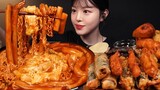 SUB)치즈가득 매운 라볶이 먹방! 튀김김밥까지 신참떡볶이 꿀조합 리얼사운드 Spicy Tteokbokki Mukbang Asmr