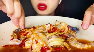 ASMR Blue Crab Salad🦀 + fresh shrimp🦀ยำปูม้า🦀+กุ้งสด🤯แซ่บเว่อ MUKBANG