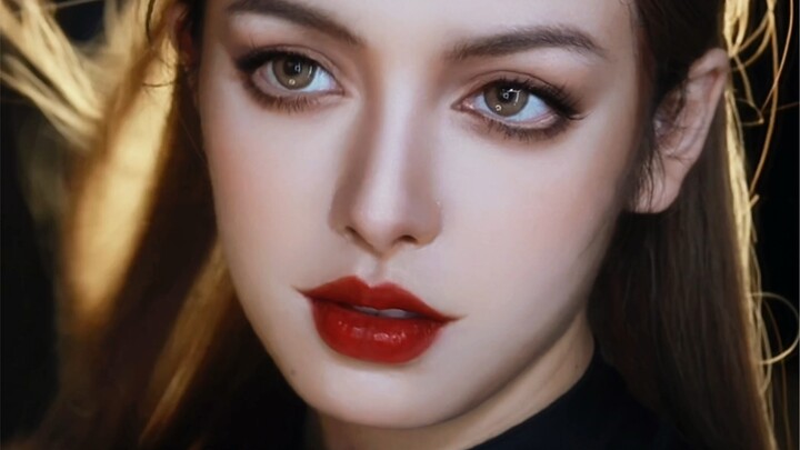 Anne Hathaway's Catwoman-inspired makeup: flat face, collapsed nasal bridge, wide-set eyes—she reall