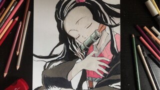 Menggambar Nezuko dengan pensil warna