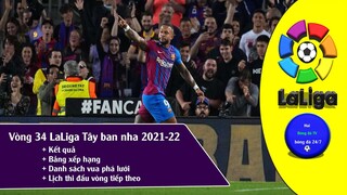 Kết quả & Bảng xếp hạng Vòng 34 LaLiga Tây ban nha 21/22, Lịch thi đấu vòng 35