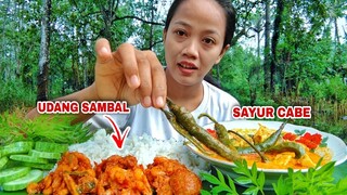 MAKAN SAYUR CABE UDANG SAMBAL LALAPAN MENTAH#mukbanglalapan#udangsambal#asmr