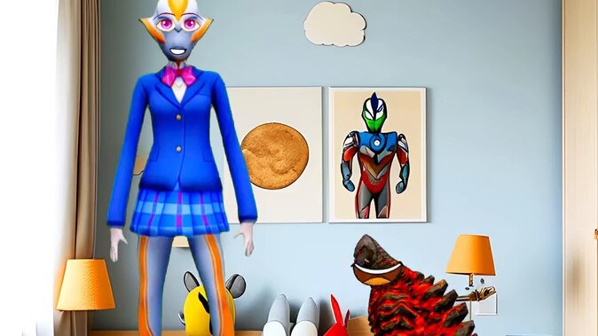 Ultraman kecil telah berubah menjadi monster kecil