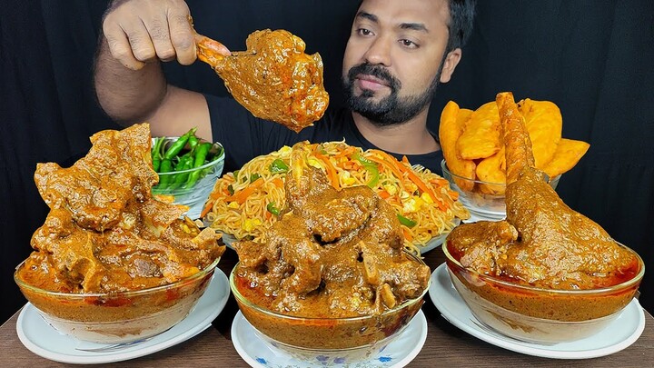 HUGE SPICY MUTTON CURRY, PUMPKIN PAKODA, SCHEZWAN NOODLES, CHILI MUKBANG ASMR EATING | BIG BITES |