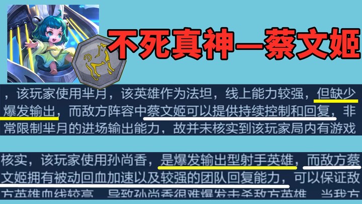 官方认证的最强英雄——蔡文姬，伤害高和低都打不死