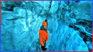 A stunning glow of ice in glacier cave Iceland