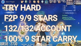 TRY HARD F2P 9/9 FLOOR 12 132/132 ACCOUNTS 100% 9 STARS CARRY