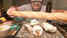 ASMR EATING & COOKING SOUNDS - STONE GRILLED OYSTERS AND BAGUETTE