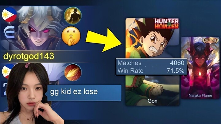 I PRETEND NO SKIN NOOB KID IN SOLO RANKED !! I MET THIS GIRL TRASH TALKER - MLBB