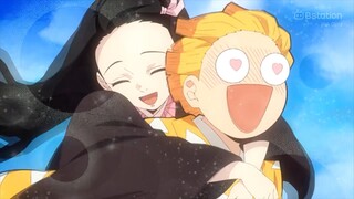 Zenitsu semangat banget bisa berduaan sama Nezuko😆mana suara nya Nezuko kawai banget lagi😍