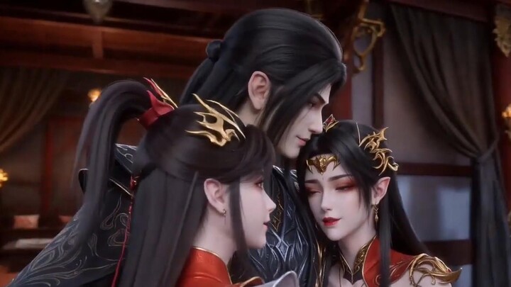 Xiao Yan, Cai Lin, and Xiao Xiao in the Endless Fire Domain arc: Xiao Yan’s family of three together