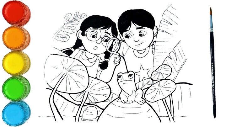 Menggambar dan Mewarnai Mail Membantu Mei-mei mencari katak ke sungai | Upin & Ipin kreatif anak
