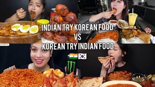 INDIANS TRY KOREAN FOOD VS KOREANS TRY INDIAN FOOD 🇮🇳🇰🇷❤️ ASMR-Mukbang