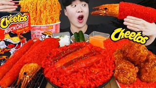 ASMR MUKBANG 직접 만든 대왕 가래떡 떡볶이 불닭볶음면 소세지 먹방 & 레시피 FIRE NOODLES AND CHEETOS Tteokbokki EATING SOUND!