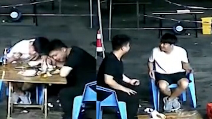Two guys were having a late-night snack when the table suddenly collapsed. They locked eyes, clutchi