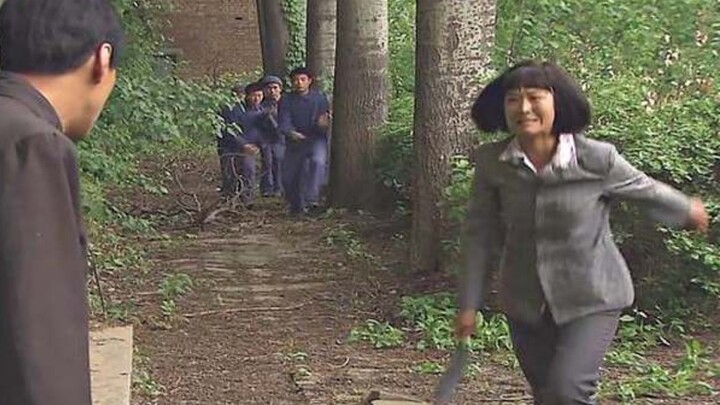 No one knows what naughty thing he did—yet the young widow is chasing him everywhere with a kitchen 