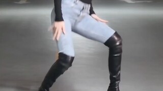 How many times can I watch this hot dance? Wearing these leather zipless thigh-high stiletto boots