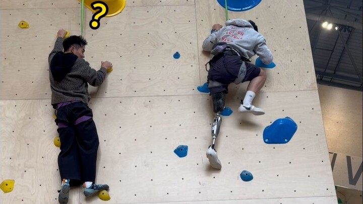 When netizens challenged me to rock climb, they said I had to do it on one leg.