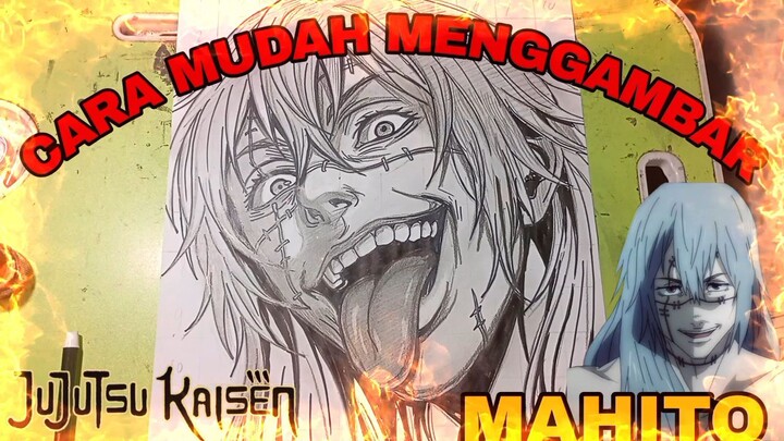 cara mudah menggambar anime jujutsu kaisen, MAHITO