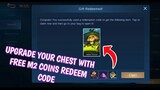 New free M2 coins redeem code in mobile legends to uograde your M2 Chest
