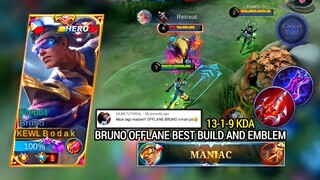 THIS HOW TO DESTROY YOUR OPPONENT OFFLANE | BRUNO BEST BUILD AND EMBLEM MLBB