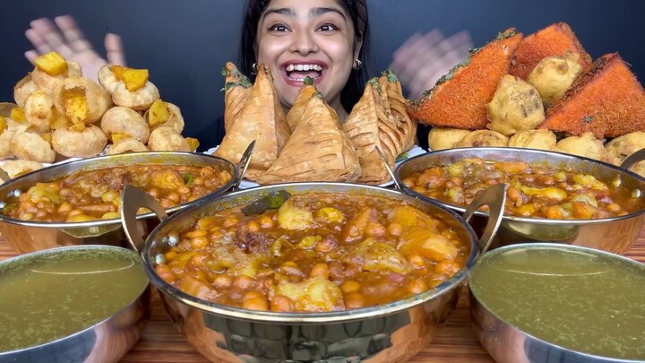 SPICY MUTTON, CHINESE SAMOSA, ALOO PANI PURI, ALOO VADA WITH BREAD PAKORA | ASMR MUKBANG