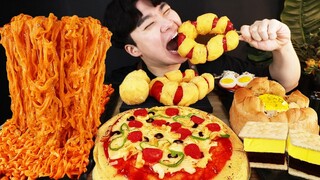 ASMR MUKBANG 편의점 핵불닭 미니!! 떡볶이 & 핫도그 & 치즈 피자 FIRE Noodle & HOT DOG & CHEESE PIZZA EATING SOUND!