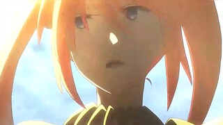 Demi melindungi Sakura, Shirou memproyeksikan pedang kemenangan Saber untuk menghancurkan Holy Grail