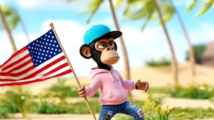Monkey With American Flag