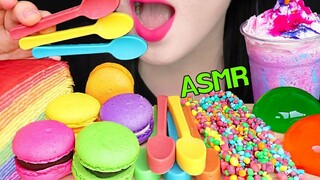 ASMR เครปเค้กสายรุ้ง ช้อนกินได้ มาการอง เยลลี่เชือกเนิร์ด