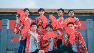 A group of boys dancing to a dance version of "Send the Moon" music video