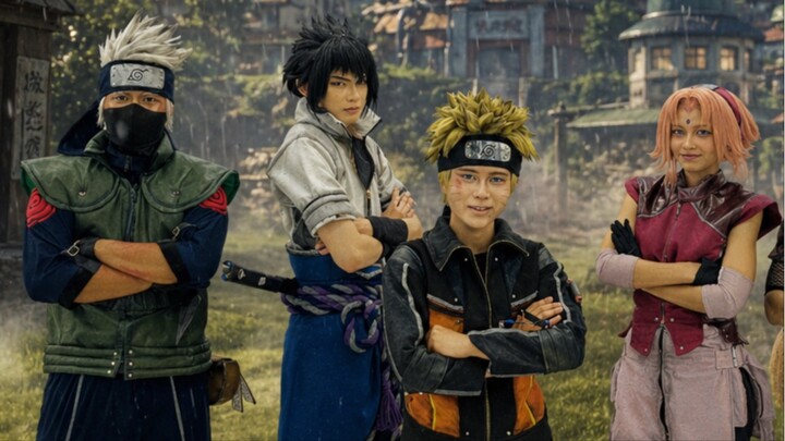 Cosplay Naruto Uzumaki, Sasuke Uchiha, Sakura Haruno, Kakashi Hatake. Team 7 Performance