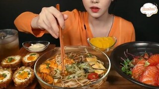 Trứng scotch, mì soba,, cơm trộn cá hồi sống 1 #amthuc