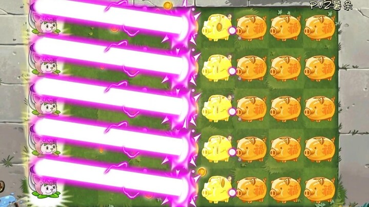 各种满阶植物各1列落地开大 vs 8列金猪存钱罐'.