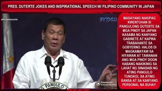 SUPER FUNNY SPEECH NI PRESIDENT RODRIGO DUTERTE AT JOKES SA MGA PINOY SA JAPAN