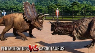 Jurassic World Evolution - Pentaceratops & Carnotaurus Breakout & Fight! (1080p 60FPS)
