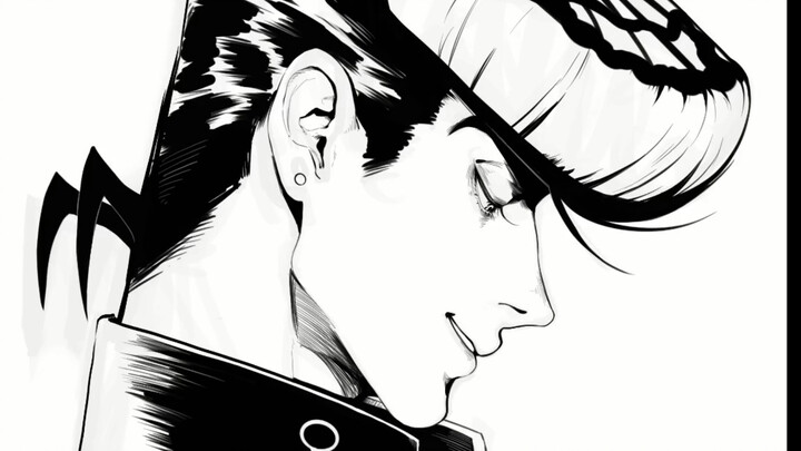 【procreate】The painting process of a black and white Josuke, extremely comfortable