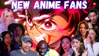 ANIME NEWBIES REACT TO  TANJIRO VS RUI | HINOKAMI KAGURA | DEMON SLAYER EPISODE 19 REACTION