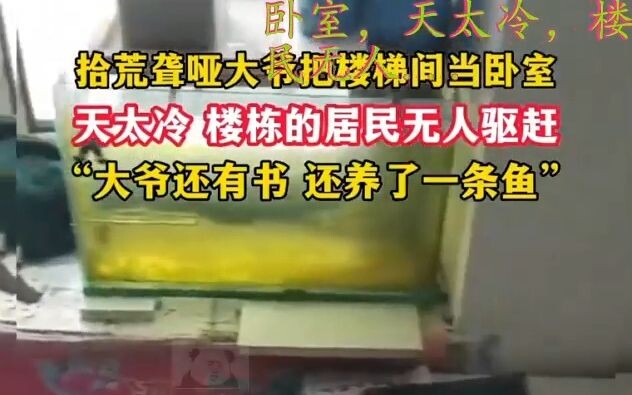 Ông lão câm điếc nhặt rác coi hành lang cầu thang làm phòng ngủ, trời quá lạnh, cư dân trong tòa nhà