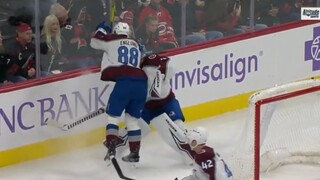 Andreas Englund Hits His Own Goalie Behind The Net (Try Not To Laugh Challenge)