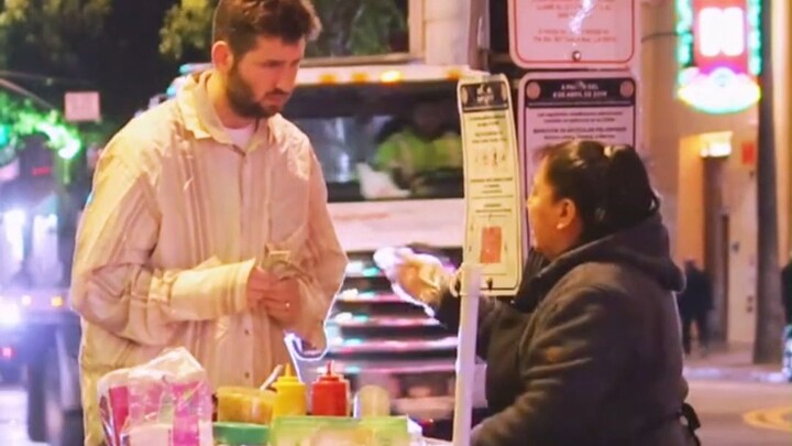 A vlogger dressed up as a homeless person with low blood sugar to conduct a street experiment; the h