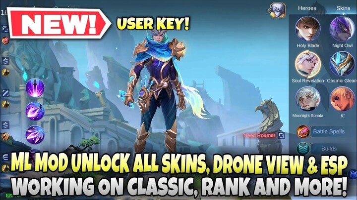 ML MOD UNLOCK ALL SKINS, DRONE VIEW & ESP | LATEST KEY IN DESCRIPTION