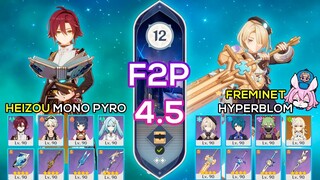 [F2P] C2 Freminet Hyperbloom & C3 Heizou Mono Pyro | Spiral Abyss 4.5 | Genshin Impact