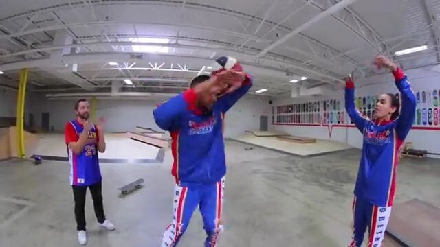 father and son basketball challenge with globe trotters