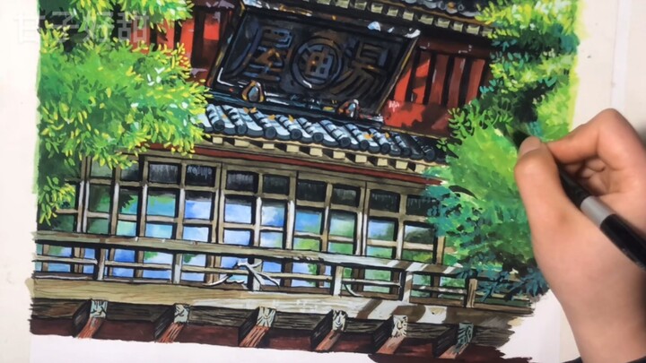 手绘 宫崎骏 千与千寻 场景画 不透明水彩 绘画过程