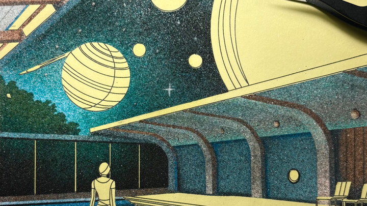 Retro-futuristic sand art “Night Swim”