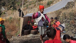 94 years old man dancing in Nepalese traditional music Panchebaja |